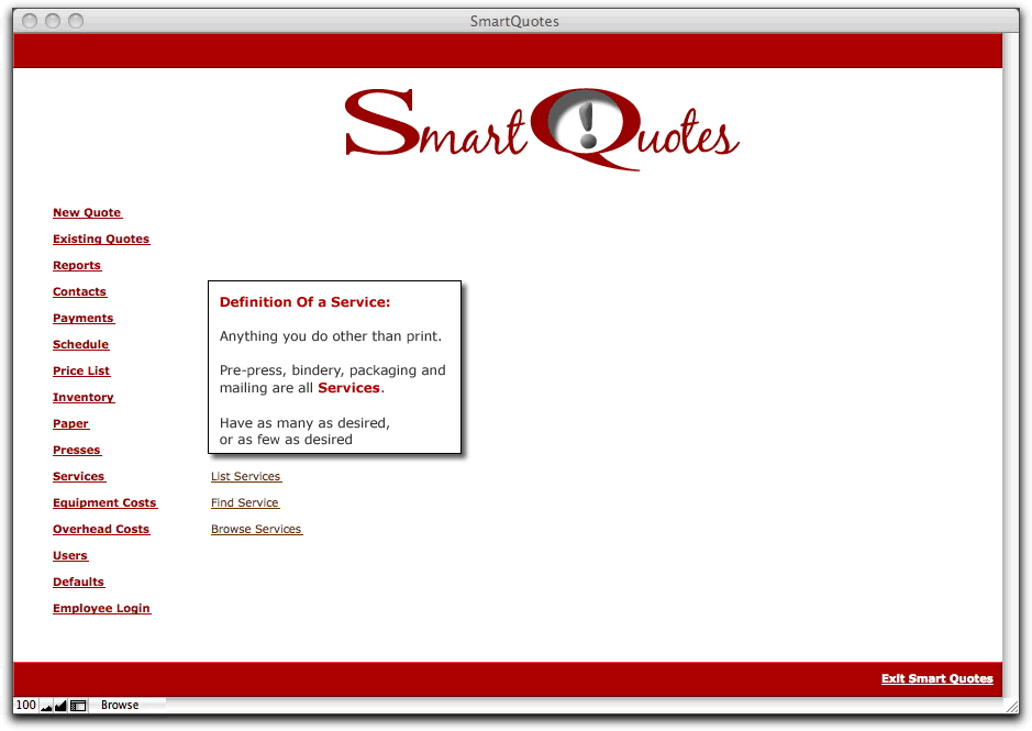 SmartQuotes Print Estimating Home Screen